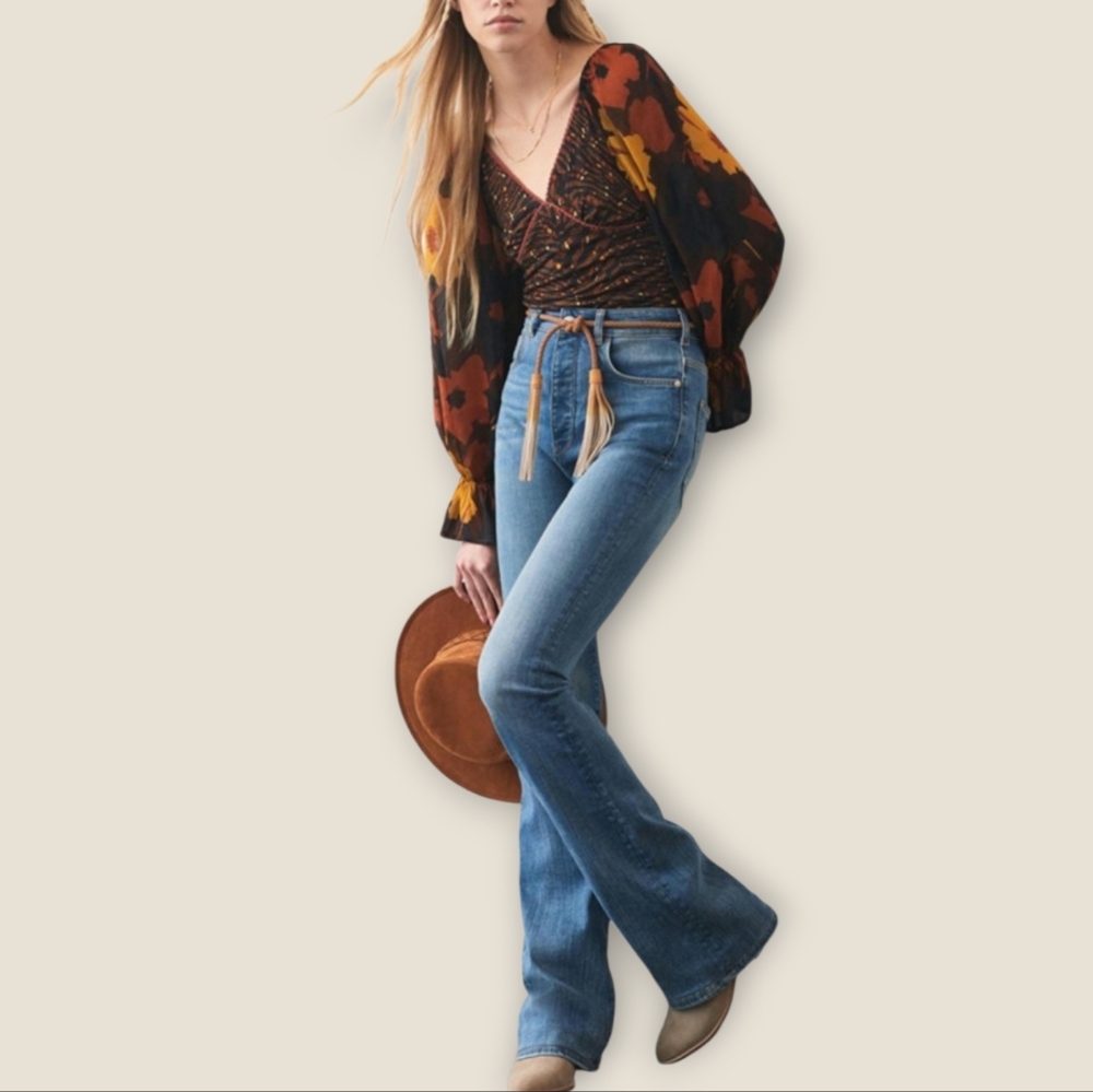PILCRO x Anthropologie THE ICON High Rise Flare Leg Denim Jeans Size 27 - Picture 3 of 12
